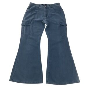 90s Weather Vane Jeanswear Flare Leg Cargo‎ Pants Blue Denim Size 30